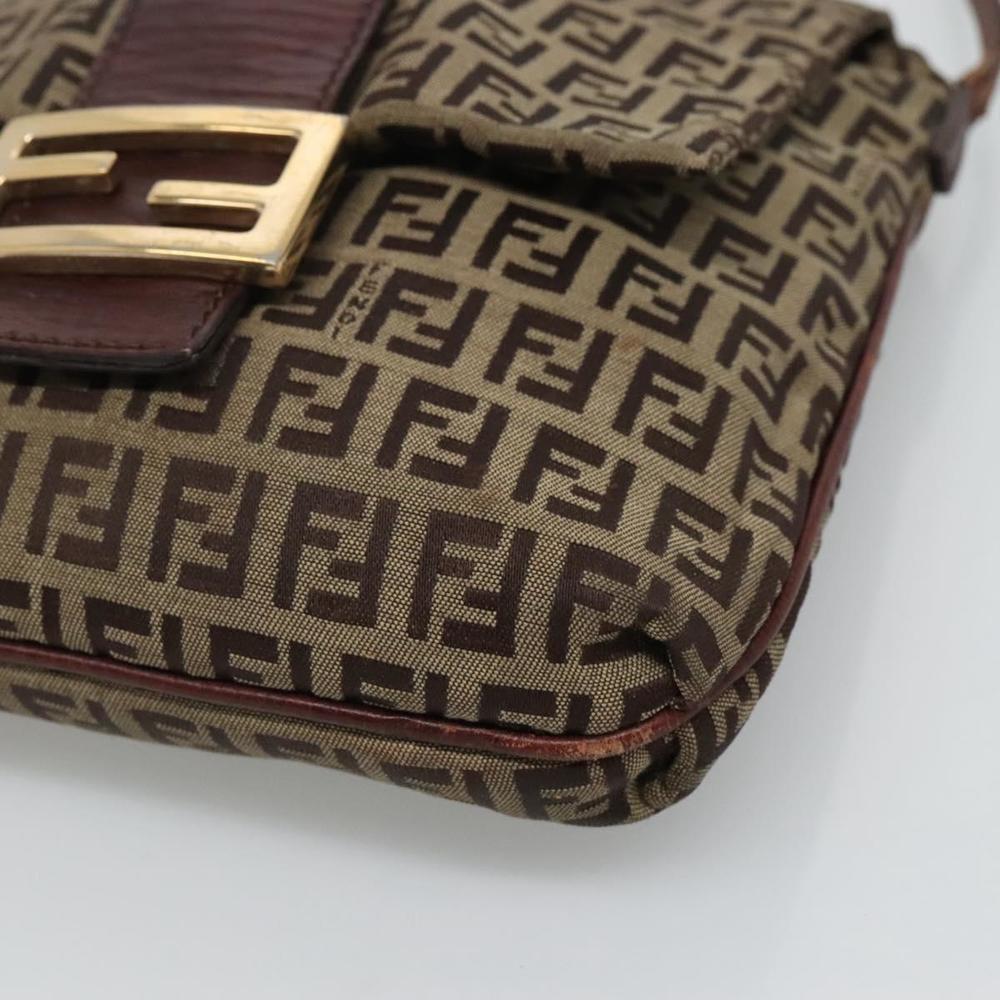 FENDI Zucca Canvas Mamma Baguette Shoulder Bag Black Brown gold Auth 118342 - Picture 9 of 16